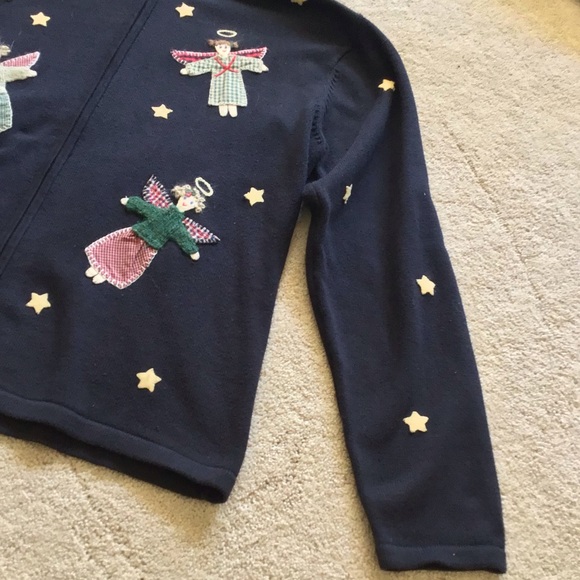 Talbots Sweater Sz M Black Wool Mohair Blend Full Zip Angels Long Sleeve - Picture 3 of 7